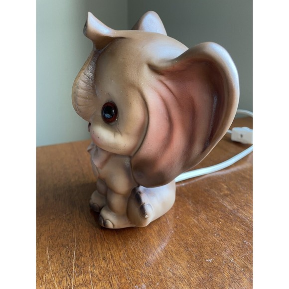 Vintage Josef Originals Ceramic Baby Elephant Pink Bow Night Light Lamp Trunk Up - Picture 7 of 12